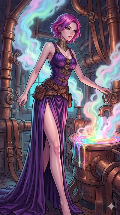 score_9, masterpiece, best quality, ultra-detailed, high-budget anime keyframe, Caucasian woman, strictly human ears. low angle full-body shot filling the entire 9:16 frame with her statuesque presence, stretching the vertical silhouette. operating a