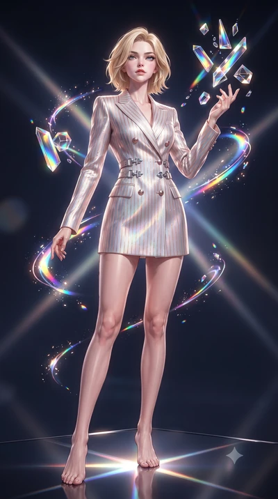 score_9, masterpiece, best quality, ultra-detailed, high-budget anime keyframe, editorial fashion photography, tasteful artistic composition, Caucasian woman. low angle full-body shot from head to toe showing her feet, filling the entire 9:16 vertica