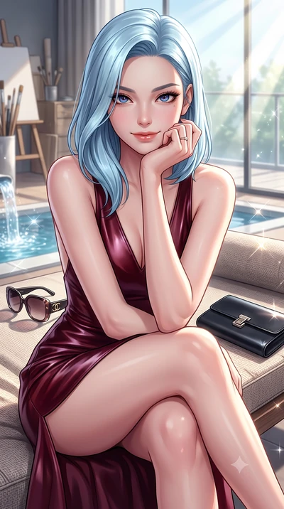 score_9, masterpiece, best quality, ultra-detailed, high-budget anime keyframe, editorial fashion photography, tasteful artistic composition, Korean woman. close-up cowboy shot from the waist and thighs up, the character dominates the composition, fi