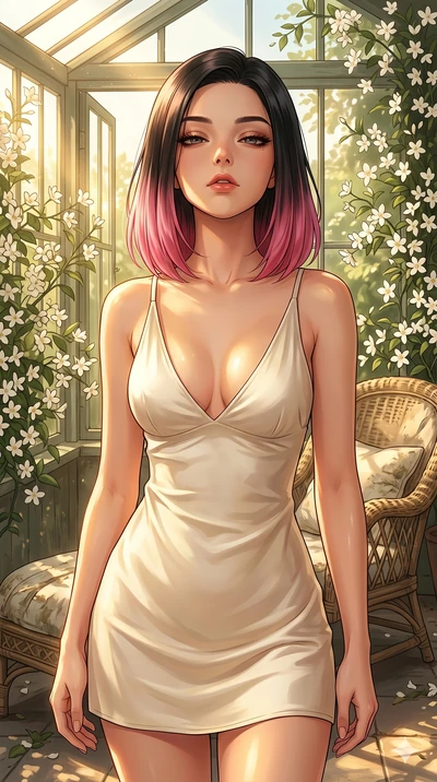 score_9, masterpiece, best quality, ultra-detailed, high-budget anime keyframe, editorial fashion photography, tasteful artistic composition, Korean woman. cowboy shot from the thighs up, character and outfit filling the frame for maximum editorial p