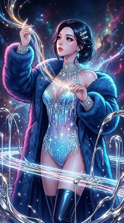 score_9, masterpiece, best quality, ultra-detailed, high-budget anime movie keyframe, cinematic anime lighting, intricate line art, Korean woman. Medium shot of upper body capturing the intricate details of her high-fashion attire. weaving threads of