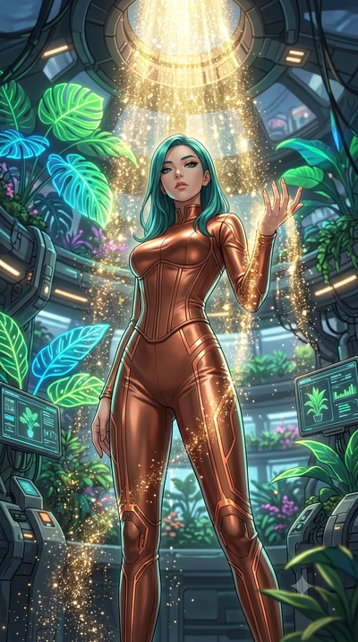 score_9, masterpiece, best quality, ultra-detailed, High-budget Anime Keyframe, East Asian woman. Low angle cowboy shot filling the entire 9:16 frame with her statuesque presence. Scenario 484: showering under a cascade of glittering gold stardust in