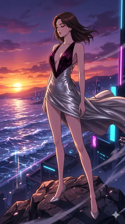 score_9, masterpiece, best quality, ultra-detailed, High-budget Anime Keyframe, vibrant colors, fluid line-art, expressive lighting, cinematic composition, Ufotable-style visual effects, top-tier animation quality, Korean woman with idol-like refined