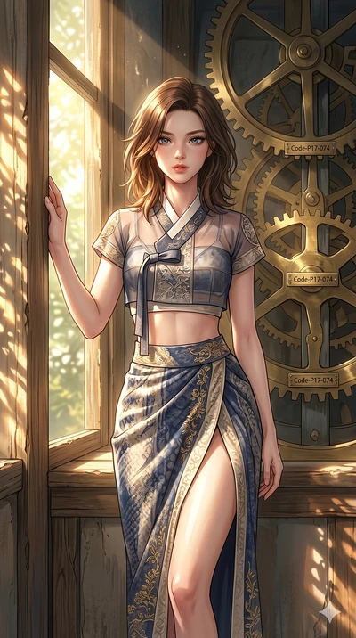 score_9, masterpiece, best quality, ultra-detailed, high-budget anime keyframe, editorial fashion photography, tasteful artistic composition, Korean woman. cowboy shot from the thighs up, character and outfit filling the frame for maximum editorial p