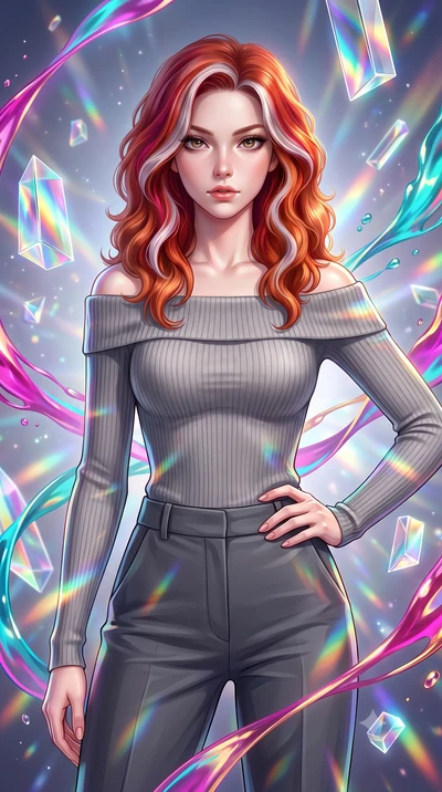 score_9, masterpiece, best quality, ultra-detailed, high-budget anime keyframe, editorial fashion photography, tasteful artistic composition, Caucasian woman. close-up cowboy shot from the waist and thighs up, the character dominates the composition,