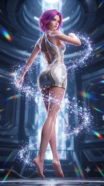 score_9, masterpiece, best quality, ultra-detailed, high-budget anime keyframe, editorial fashion photography, tasteful artistic composition, Caucasian woman. low angle full-body shot from head to toe showing her feet, filling the entire 9:16 vertica