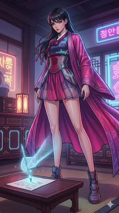 score_9, masterpiece, best quality, ultra-detailed, high-budget anime movie keyframe, cinematic anime lighting, intricate line art, Caucasian (strictly human ears) woman. Low angle cowboy shot capturing a powerful motion and statuesque presence. star