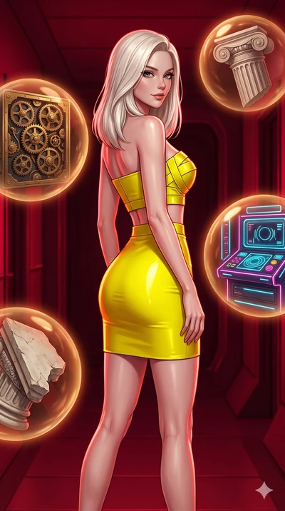score_9, masterpiece, best quality, ultra-detailed, high-budget anime keyframe, editorial fashion photography, tasteful artistic composition, Caucasian woman, strictly human ears. cowboy shot from the thighs up, character and outfit filling the frame