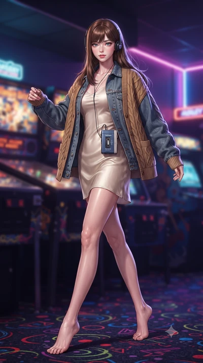 score_9, masterpiece, best quality, ultra-detailed, high-budget anime keyframe, editorial fashion photography, tasteful artistic composition, Korean woman. low angle full-body shot from head to toe showing her feet, filling the entire 9:16 vertical f
