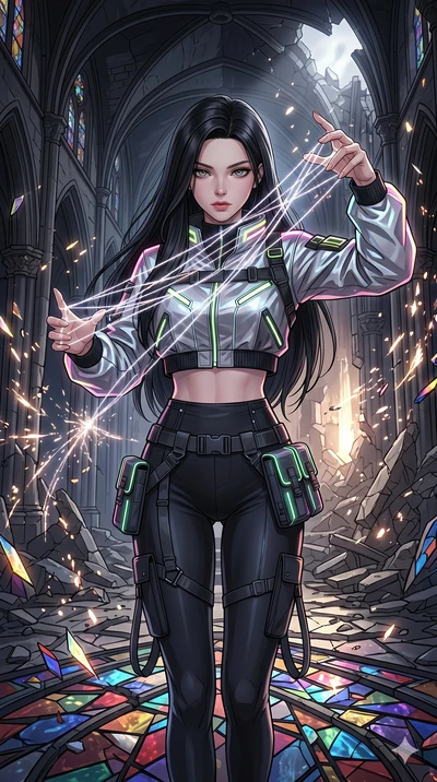 score_9, masterpiece, best quality, ultra-detailed, high-budget anime movie keyframe, cinematic anime lighting, intricate line art, Caucasian (strictly human ears) woman. Upper body filling screen focusing on her alluring features and slim-fit silhou