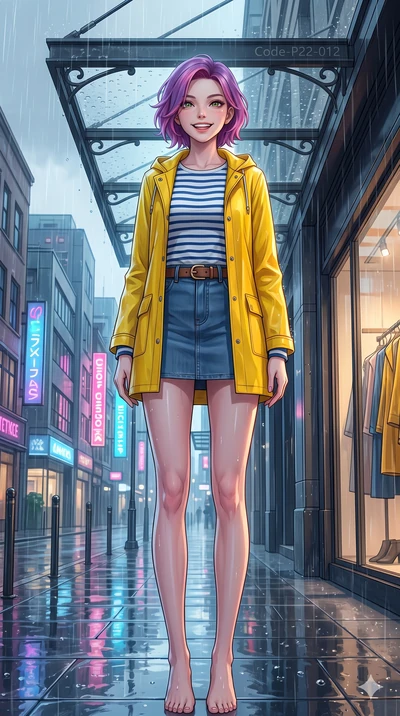 score_9, masterpiece, best quality, ultra-detailed, high-budget anime keyframe, vibrant anime aesthetic, Caucasian woman, strictly human ears. low angle full-body shot from head to toe showing her feet, filling the entire 9:16 vertical frame with her
