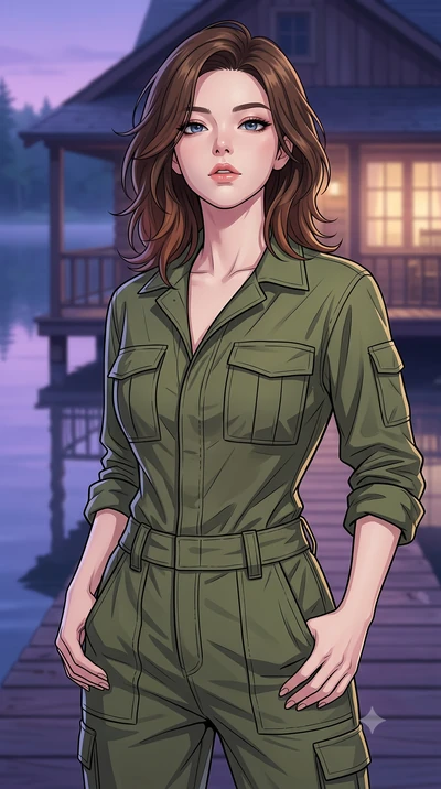 score_9, masterpiece, best quality, ultra-detailed, high-budget anime keyframe, tasteful artistic composition, Korean woman. close-up cowboy shot from the waist and thighs up, the character dominates the composition, filling the frame with her large 