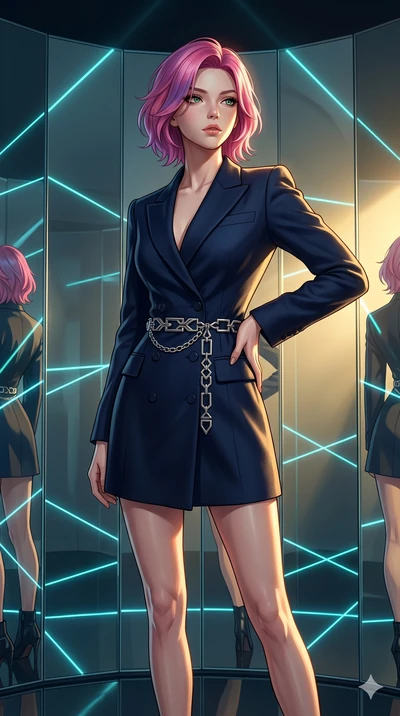score_9, masterpiece, best quality, ultra-detailed, high-budget anime keyframe, editorial fashion photography, tasteful artistic composition, Caucasian woman, strictly human ears. cowboy shot from the thighs up, character and outfit filling the frame