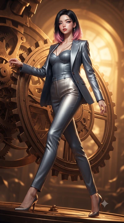 score_9, masterpiece, best quality, ultra-detailed, high-budget anime keyframe, editorial fashion photography, tasteful artistic composition, Korean woman. low angle full-body shot from head to toe showing her feet, filling the entire 9:16 vertical f