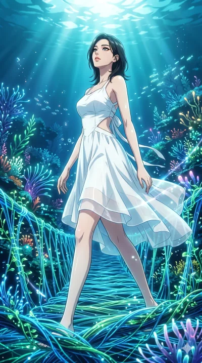 score_9, masterpiece, best quality, ultra-detailed, High-budget Anime Keyframe, vibrant colors, fluid line-art, expressive lighting, cinematic composition, Ufotable-style visual effects, top-tier animation quality, Korean woman with idol-like refined