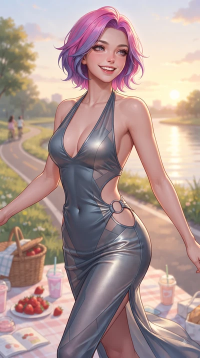score_9, masterpiece, best quality, ultra-detailed, high-budget anime keyframe, editorial fashion photography, tasteful artistic composition, Caucasian woman. close-up cowboy shot from the waist and thighs up, the character dominates the composition,