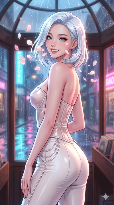 score_9, masterpiece, best quality, ultra-detailed, high-budget anime keyframe, vibrant anime aesthetic, Korean woman. close-up cowboy shot from the waist and thighs up, the character dominates the composition, filling the frame with her large presen