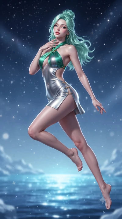 score_9, masterpiece, best quality, ultra-detailed, high-budget anime keyframe, editorial fashion photography, tasteful artistic composition, Japanese woman. low angle full-body shot from head to toe showing her feet, filling the entire 9:16 vertical