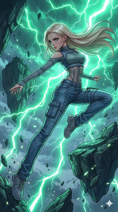 score_9, masterpiece, best quality, ultra-detailed, high-budget anime movie keyframe, cinematic anime lighting, intricate line art, Korean woman. Dynamic full-body shot stretching the vertical silhouette with extreme perspective. leaping between floa