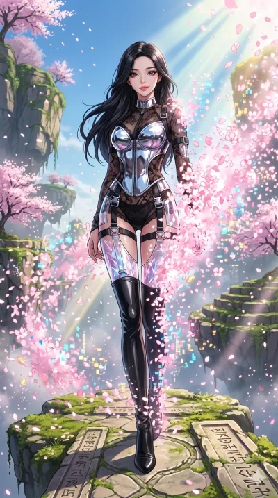 score_9, masterpiece, best quality, ultra-detailed, High-budget Anime Keyframe, vibrant colors, fluid line-art, expressive lighting, cinematic composition, Ufotable-style visual effects, top-tier animation quality, Japanese woman with delicate and el