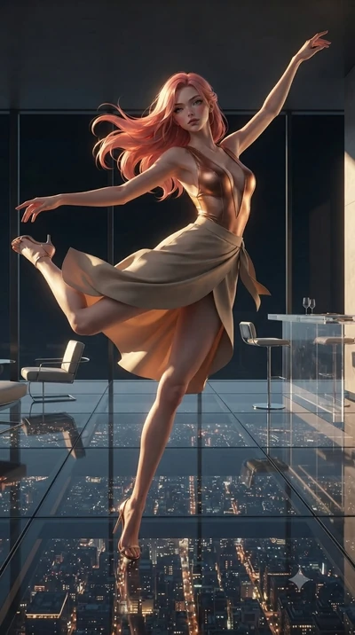 score_9, masterpiece, best quality, ultra-detailed, high-budget anime keyframe, editorial fashion photography, tasteful artistic composition, Japanese woman. low angle full-body shot from head to toe showing her feet, filling the entire 9:16 vertical