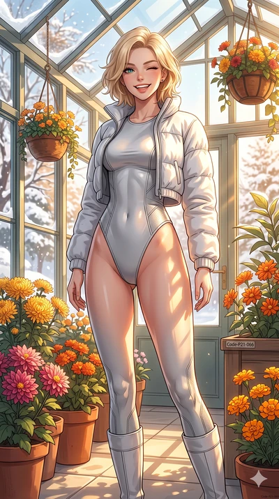 score_9, masterpiece, best quality, ultra-detailed, high-budget anime keyframe, vibrant anime aesthetic, Caucasian woman, strictly human ears. cowboy shot from the thighs up, character and outfit filling the frame for maximum presence. She is standin