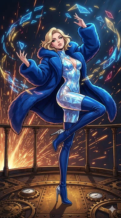 score_9, masterpiece, best quality, ultra-detailed, high-budget anime movie keyframe, cinematic anime lighting, intricate line art, Caucasian (strictly human ears) woman. Low angle cowboy shot filling the entire 9:16 frame with her statuesque presenc