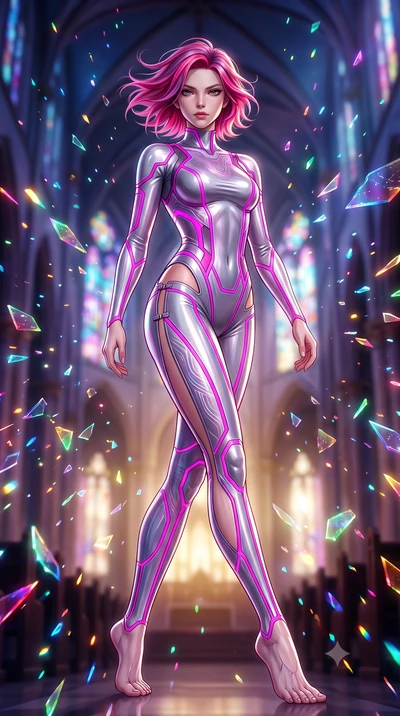 score_9, masterpiece, best quality, ultra-detailed, high-budget anime keyframe, semi-realistic 3D game render, editorial fashion photography, tasteful artistic composition, Caucasian woman. low angle full-body shot from head to toe showing her feet, 