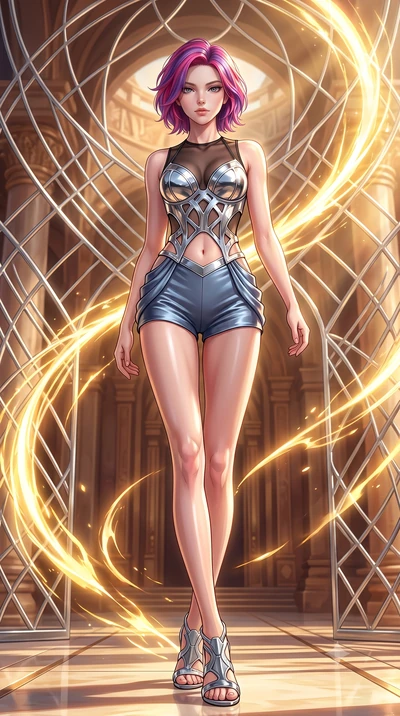 score_9, masterpiece, best quality, ultra-detailed, high-budget anime keyframe, editorial fashion photography, tasteful artistic composition, Caucasian woman. low angle full-body shot from head to toe showing her feet, filling the entire 9:16 vertica