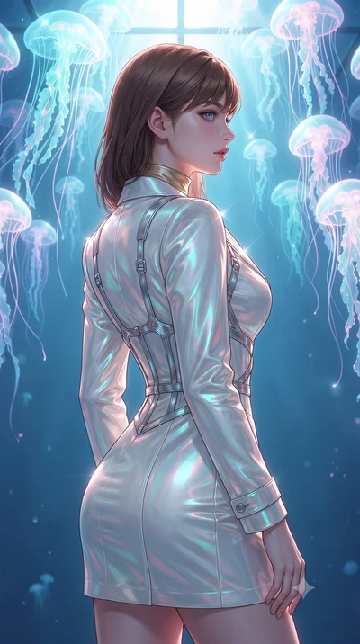 score_9, masterpiece, best quality, ultra-detailed, high-budget anime keyframe, editorial fashion photography, tasteful artistic composition, Korean woman. close-up cowboy shot from the waist and thighs up, the character dominates the composition, fi