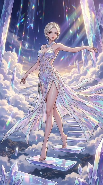 score_9, masterpiece, best quality, ultra-detailed, high-budget anime movie keyframe, cinematic anime lighting, intricate line art, Korean anime girl. Dynamic full-body shot stretching the vertical silhouette across the 9:16 frame. navigating a sea o