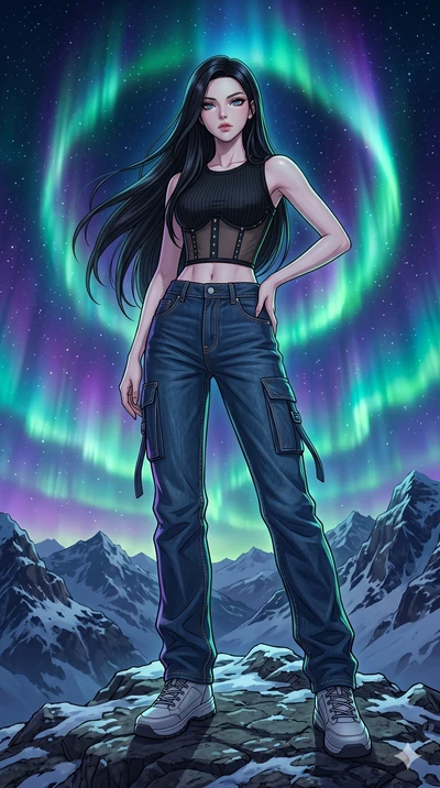 score_9, masterpiece, best quality, ultra-detailed, high-budget anime movie keyframe, cinematic anime lighting, intricate line art, Caucasian (strictly human ears) woman. Low angle cowboy shot capturing a powerful motion and statuesque presence. stan