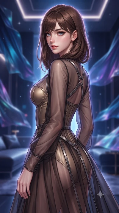 score_9, masterpiece, best quality, ultra-detailed, high-budget anime keyframe, editorial fashion photography, tasteful artistic composition, Korean woman. close-up cowboy shot from the waist and thighs up, the character dominates the composition, fi