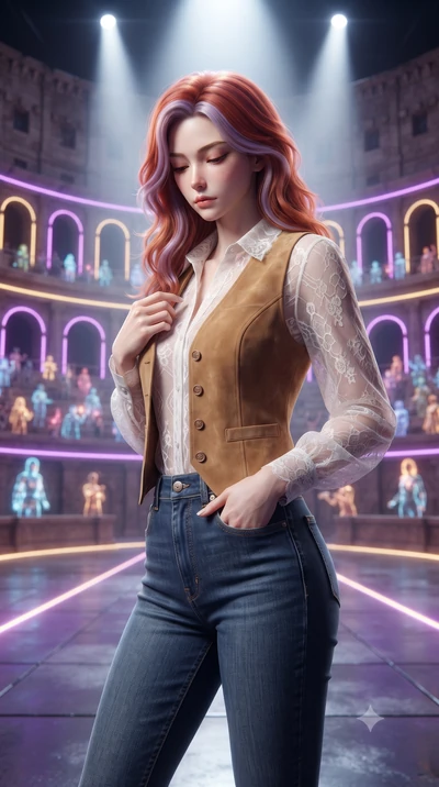score_9, masterpiece, best quality, ultra-detailed, high-budget anime keyframe, editorial fashion photography, tasteful artistic composition, Caucasian woman, strictly human ears. close-up cowboy shot from the waist and thighs up, the character domin