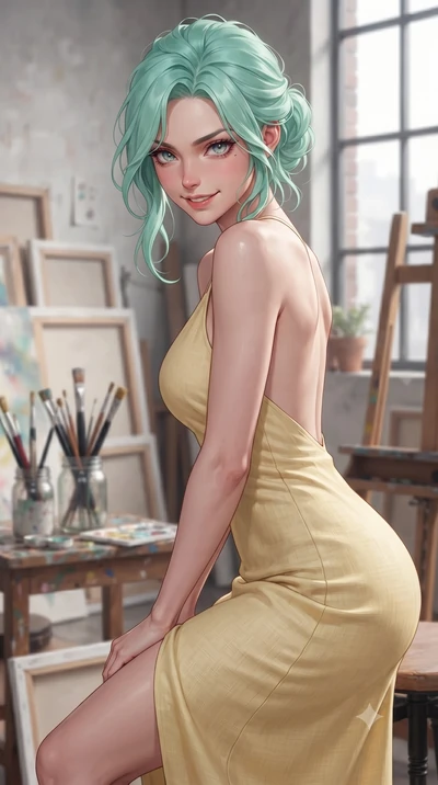 score_9, masterpiece, best quality, ultra-detailed, high-budget anime keyframe, editorial fashion photography, tasteful artistic composition, Japanese woman woman. close-up cowboy shot from the waist and thighs up, the character dominates the composi