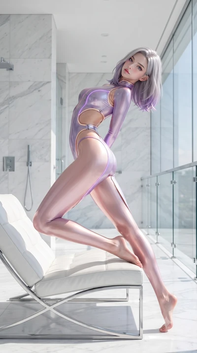 score_9, masterpiece, best quality, ultra-detailed, high-budget anime keyframe, editorial fashion photography, tasteful artistic composition, Caucasian woman. low angle full-body shot from head to toe showing her feet, filling the entire 9:16 vertica