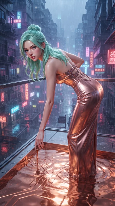 score_9, masterpiece, best quality, ultra-detailed, High-budget Anime Keyframe, editorial fashion photography, tasteful artistic composition, realistic cosplay photography, East Asian woman. Dynamic full-body shot stretching the vertical silhouette t