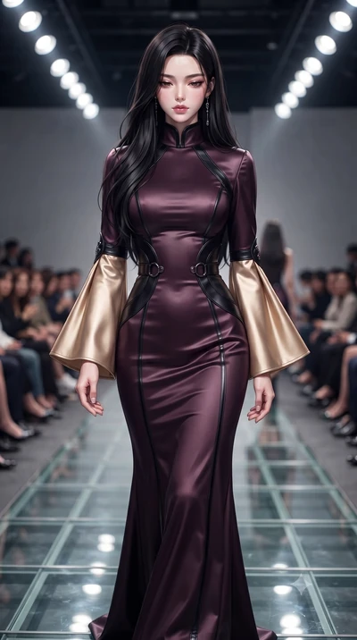 score_9, masterpiece, best quality, ultra-detailed, high-budget anime keyframe, editorial fashion photography, tasteful artistic composition, Korean woman. close-up cowboy shot from the waist and thighs up, the character dominates the composition, fi