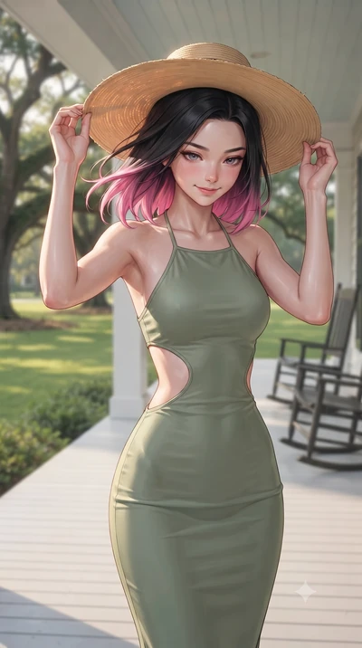 score_9, masterpiece, best quality, ultra-detailed, high-budget anime keyframe, editorial fashion photography, tasteful artistic composition, Korean woman woman. close-up cowboy shot from the waist and thighs up, the character dominates the compositi