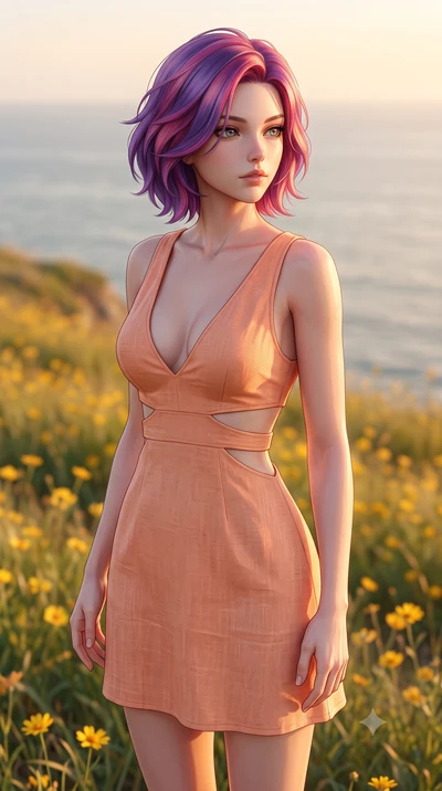 score_9, masterpiece, best quality, ultra-detailed, high-budget anime keyframe, editorial fashion photography, tasteful artistic composition, Caucasian woman woman. close-up cowboy shot from the waist and thighs up, the character dominates the compos