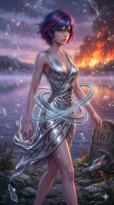 score_9, masterpiece, best quality, ultra-detailed, Set A: High-budget Anime Keyframe, Caucasian (strictly human ears) woman. Low angle cowboy shot filling the entire 9:16 frame with her statuesque presence. Sprinting through a misty lakeside at dawn