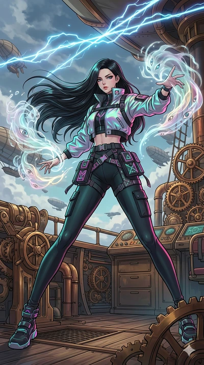 score_9, masterpiece, best quality, ultra-detailed, high-budget anime movie keyframe, cinematic anime lighting, intricate line art, Japanese woman. Dynamic full-body shot stretching the vertical silhouette across the 9:16 frame. summoning mystical sp