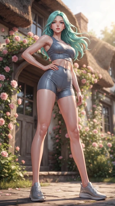 score_9, masterpiece, best quality, ultra-detailed, high-budget anime keyframe, editorial fashion photography, tasteful artistic composition, Japanese woman woman. low angle full-body shot from head to toe showing her feet, filling the entire 9:16 ve