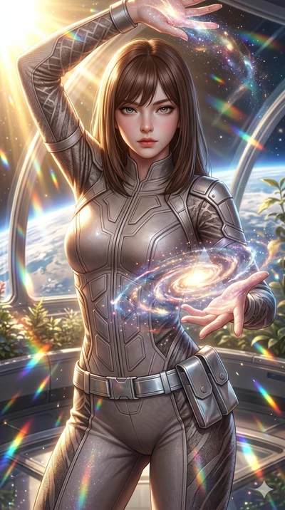 score_9, masterpiece, best quality, ultra-detailed, high-budget anime keyframe, semi-realistic 3D game render, Korean woman. Upper body close-up from the thighs up, character filling the screen for maximum presence. She is posing with dynamic energy 