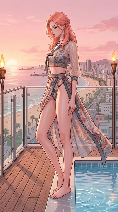 score_9, masterpiece, best quality, ultra-detailed, high-budget anime keyframe, editorial fashion photography, tasteful artistic composition, Japanese woman. cowboy shot from the thighs up, character and outfit filling the frame for maximum editorial