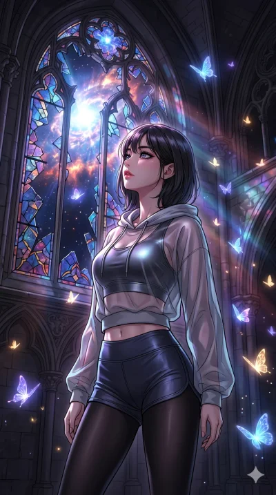 score_9, masterpiece, best quality, ultra-detailed, high-budget anime movie keyframe, cinematic anime lighting, intricate line art, Korean anime girl. Upper body filling screen focusing on her alluring features and slim-fit silhouette. observing a su