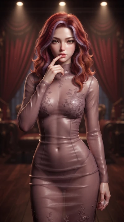 score_9, masterpiece, best quality, ultra-detailed, high-budget anime keyframe, editorial fashion photography, tasteful artistic composition, Caucasian woman. close-up cowboy shot from the waist and thighs up, the character dominates the composition,