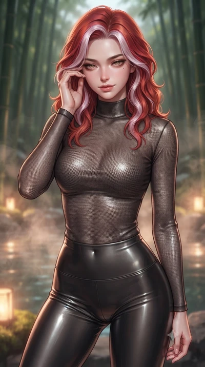 score_9, masterpiece, best quality, ultra-detailed, high-budget anime keyframe, editorial fashion photography, tasteful artistic composition, Caucasian woman. close-up cowboy shot from the waist and thighs up, the character dominates the composition,