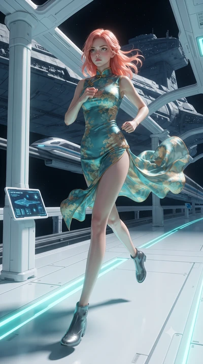 score_9, masterpiece, best quality, ultra-detailed, high-budget anime keyframe, editorial fashion photography, tasteful artistic composition, realistic cosplay photography, Japanese woman. low angle full-body shot from head to toe showing her feet, f