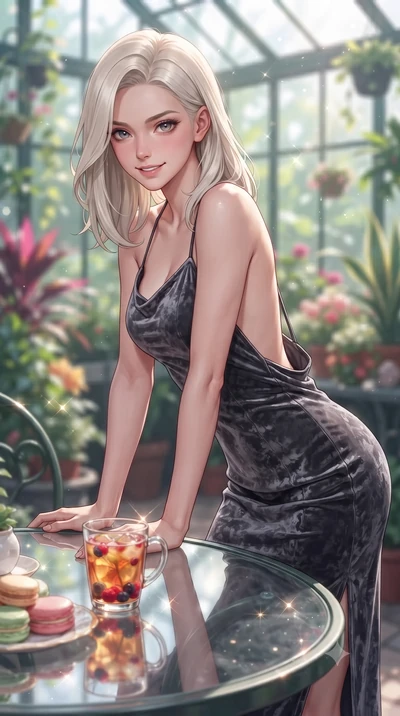 score_9, masterpiece, best quality, ultra-detailed, high-budget anime keyframe, editorial fashion photography, tasteful artistic composition, Caucasian woman. close-up cowboy shot from the waist and thighs up, the character dominates the composition,
